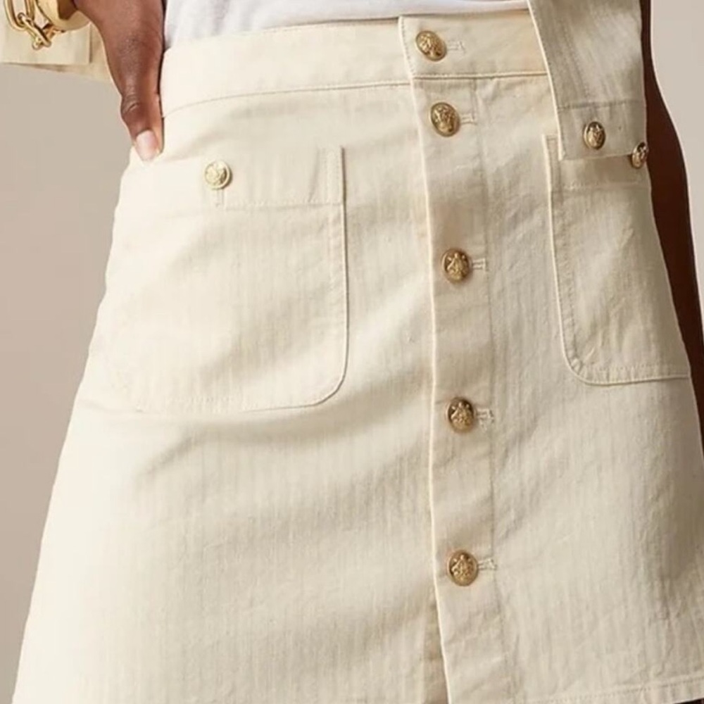 J. Crew Textured Denim Mini Skirt Gold Buttons & Cream